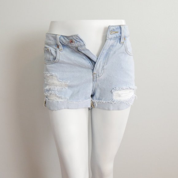 Pacsun High Waisted Mom Shorts Light Wash Distressed Woman's 23 - Picture 2 of 10